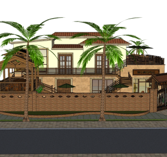 现代风格别墅草图大师模型下载，别墅SKP模型下载