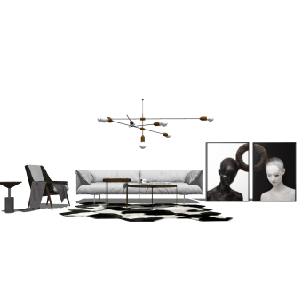 现代轻奢沙发组合su模型，沙发组合sketchup模型下载