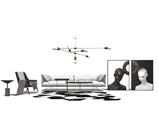 现代轻奢沙发组合su模型，沙发组合sketchup模型下载