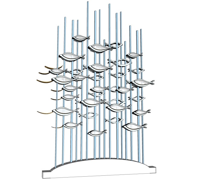 现代游鱼小品雕塑su模型,摆件草图大师模型下载