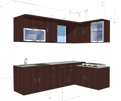 现代L形橱柜sketchup模型，厨房柜草图大师模型下载