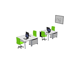 现代办公桌su模型，办工桌sketchup模型下载