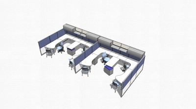 现代屏风办工桌草图大师模型，办工桌skp模型，办工桌su素材下载