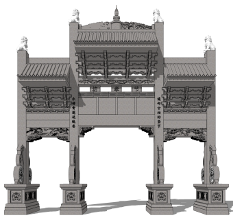 大门式牌楼草图大师模型下载，入口大门sketchup模型分享