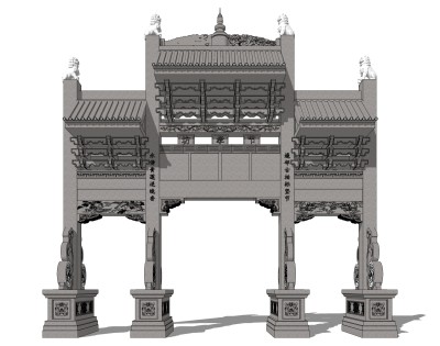 大门式牌楼草图大师模型下载，入口大门sketchup模型分享