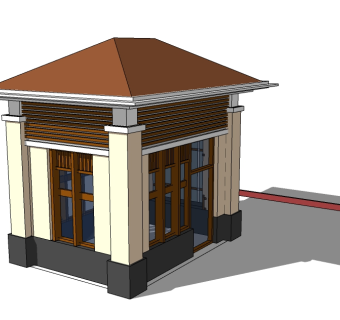 欧式门卫亭草图大师模型，门卫亭skp文件下载