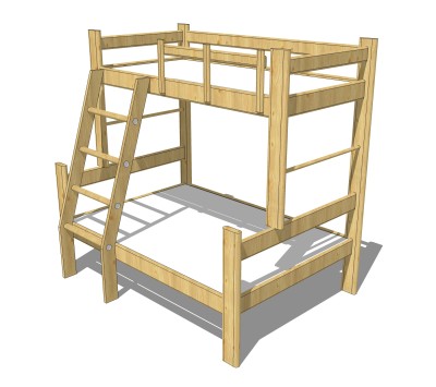 现代高低床铺草图大师模型，儿童床SU模型下载