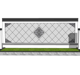 中式景观墙SU模型下载，景观墙skb模型分享