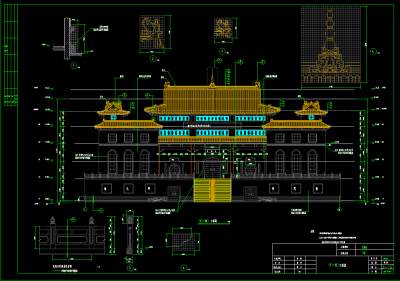 古寺庙建筑cad施工图，寺庙cad竣工图下载