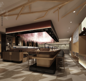 万象天地寿司日式餐厅施工图，寿司餐厅CAD施工图纸下载