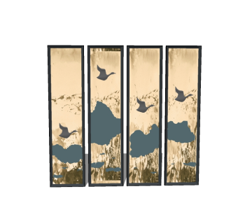 新中式屏风草图大师模型，屏风sketchup模型下载