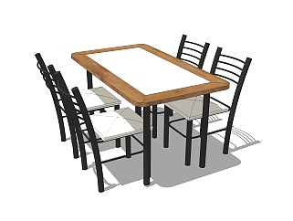 现代<em>实木餐桌</em>椅su模型，家庭用餐桌skp模型下载