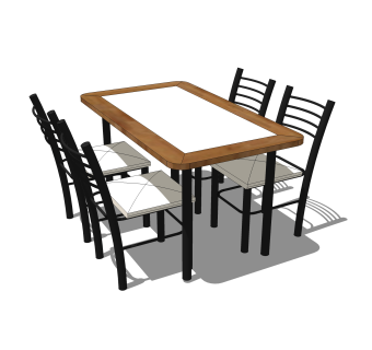 现代实木餐桌椅su模型，家庭用餐桌skp模型下载
