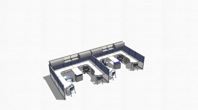 现代隔断办公桌草图大师模型，办公桌skp模型下载