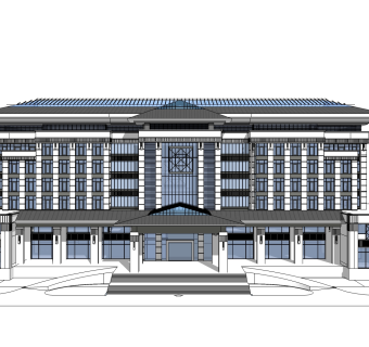 新中式酒店免费su模型下载、酒店草图大师模型下载