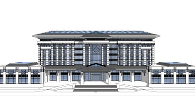 新中式酒店免费su模型下载、酒店草图大师模型下载