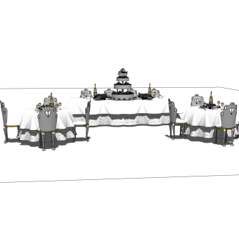 欧式餐桌椅su模型，欧式餐桌椅草图大师模型下载
