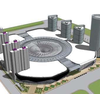 现代办公楼规划草图大师模型，办公楼规划sketchup模型免费下载