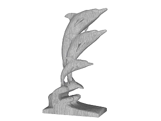 海豚喷水雕塑su模型下载、雕塑草图大师模型下载