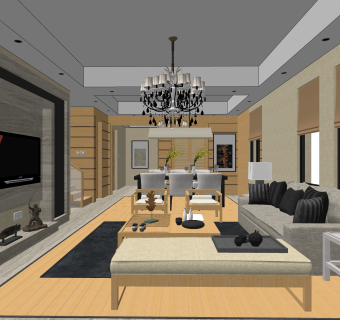 现代简约客厅免费su模型草图大师文件下载