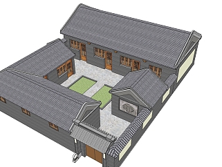 中式别墅庭院su模型下载、中式别墅庭院草图大师模型下载