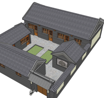 中式别墅庭院su模型下载、中式别墅庭院草图大师模型下载