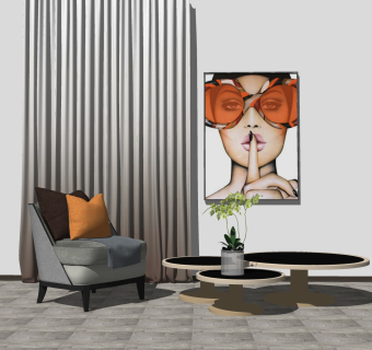 现代布艺单人沙发组合su模型，单人沙发组合sketchup模型下载