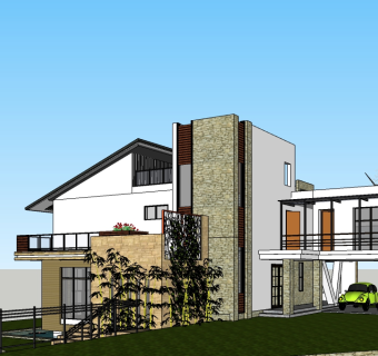 现代独栋别墅su模型免费下载，sketchup别墅草图大师模型