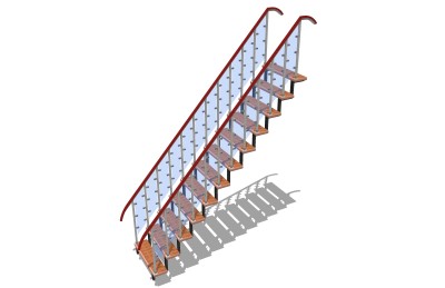 现代钢结构单跑楼梯草图大师模型，钢结构单跑楼梯sketchup模型免费下载