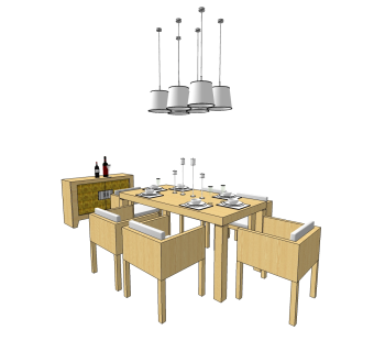 现代餐桌椅免费su模型，餐桌椅草图大师模型下载