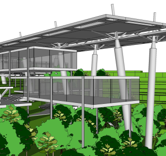 现代山地别墅建筑草图大师模型下载、山地别墅建筑su模型下载