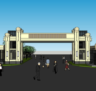 商业街入口大门su模型下载，sketchup入口口大门skp模型