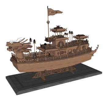 中式龙船摆件草图大师模型,现代装饰品su模型下载