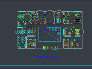 某商务楼平面CAD施工图，办公空间CAD施工图纸下载