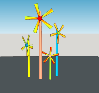 现代风车景观小品su模型下载、风车小品草图大师模型下载