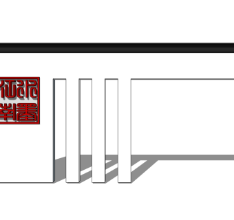 中式景观墙SU模型下载，景观墙skb模型分享