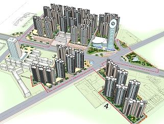 现代城市建筑鸟瞰草图大师模型，城市建筑鸟瞰sketchup模型免费下载