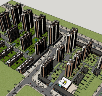 现代住宅小区规划su模型下载、住宅小区规划草图大师模型下载