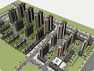 现代住宅小区规划su模型下载、住宅小区规划草图大师模型下载