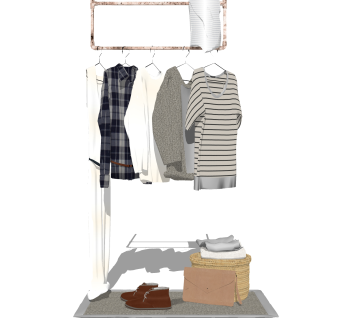 现代休闲服装展柜草图大师模型,服装店衣架su模型下载