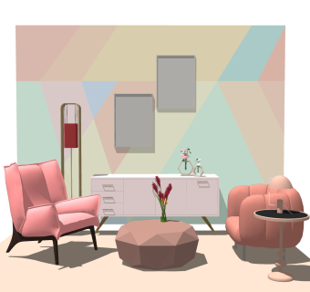 北欧粉红系单人沙发边柜组合su模型，单人沙发边柜组合sketchup模型下载