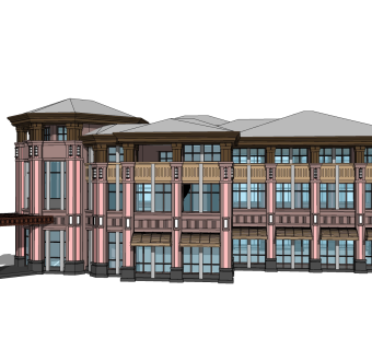 欧式售楼处建筑方案草图大师模型，建筑构件sketchup模型免费下载