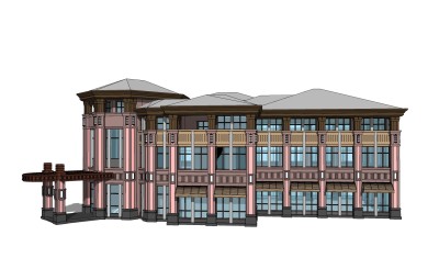 欧式售楼处建筑方案草图大师模型，建筑构件sketchup模型免费下载