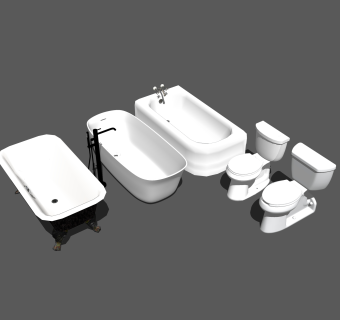 现代浴缸马桶组合草图大师模型，浴缸skp文件下载