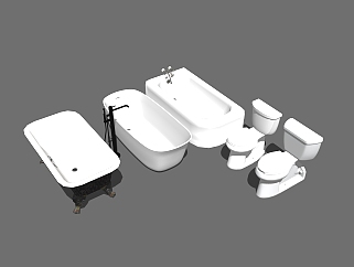 现代浴缸马桶组合草图大师模型，浴缸skp文件下载