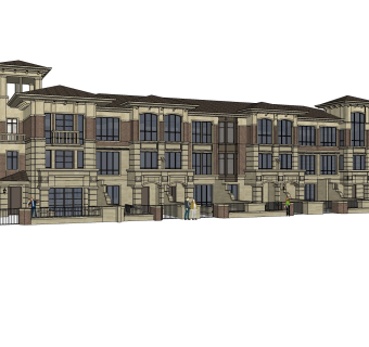 欧式联排别墅sketchup模型，别墅su模型下载