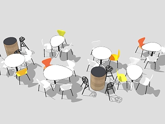现代休闲桌椅组合su模型，休闲桌椅sketchup模型下载