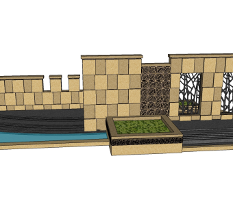 欧式景观墙草图大师模型，景墙sketchup模型下载