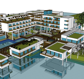 现代酒店草图大师模型下载、现代酒店su模型下载