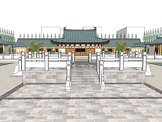中式寺庙外观免费su模型下载、寺庙草图大师模型下载